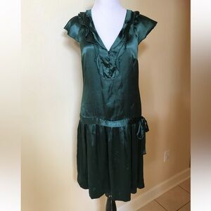 Elegant Maeve Emerald Green silky Satin Flapper Dress 6 Anthropologie